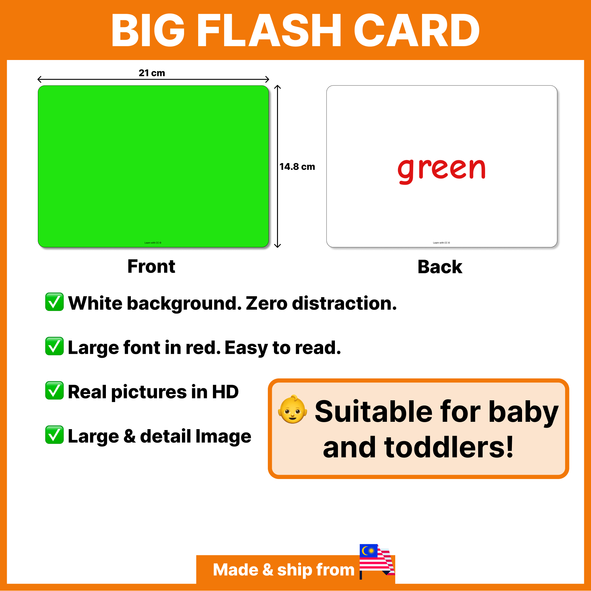 Colours Flash Cards for Kids, Baby, Color, Warna Big Flash Card