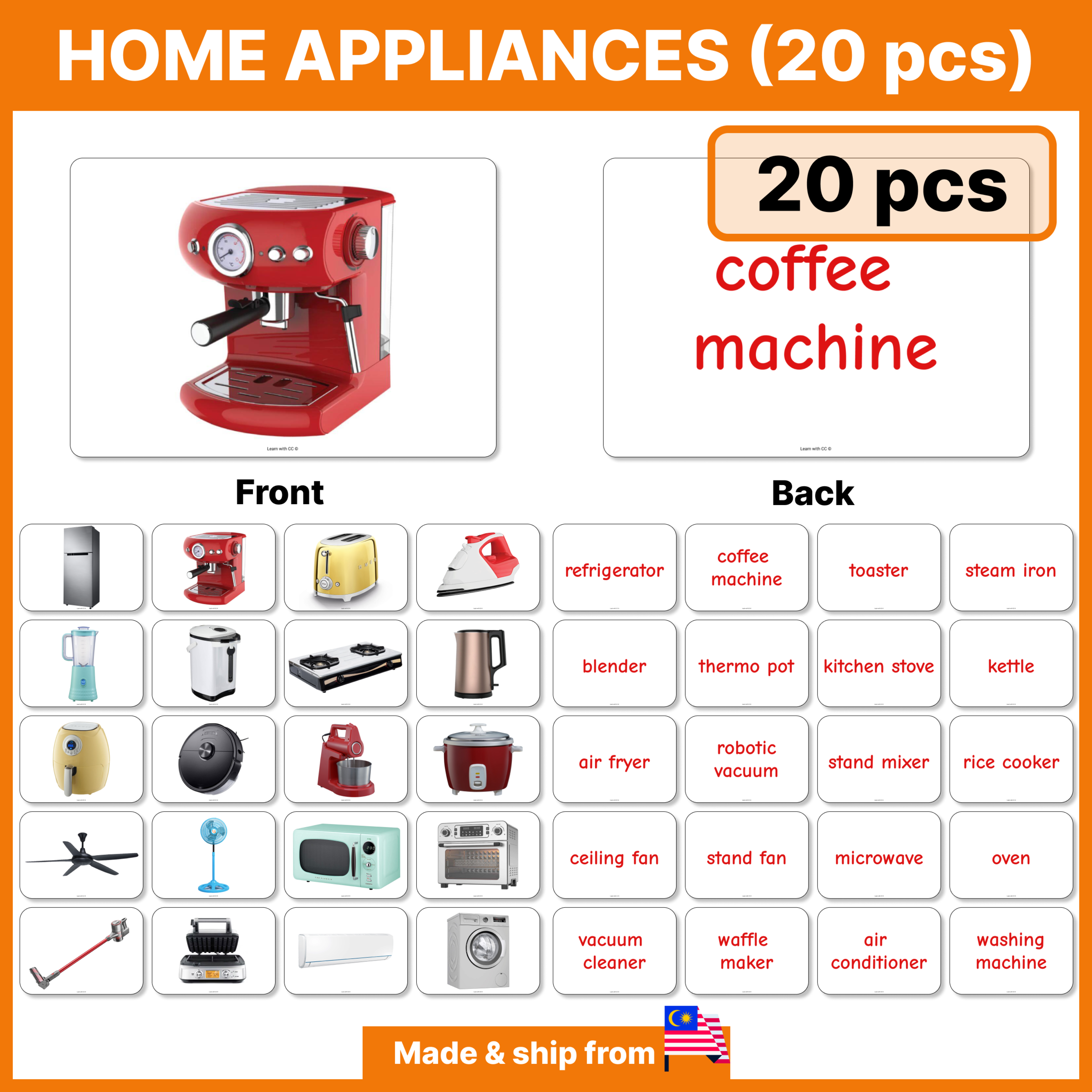 Home Appliances Flash Cards for Kids, Baby, Big Flash Card, Flashcard
