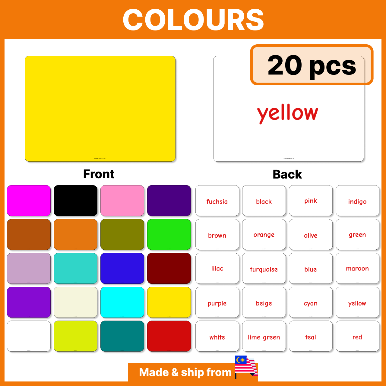 Colours Flash Cards for Kids, Baby, Color, Warna Big Flash Card