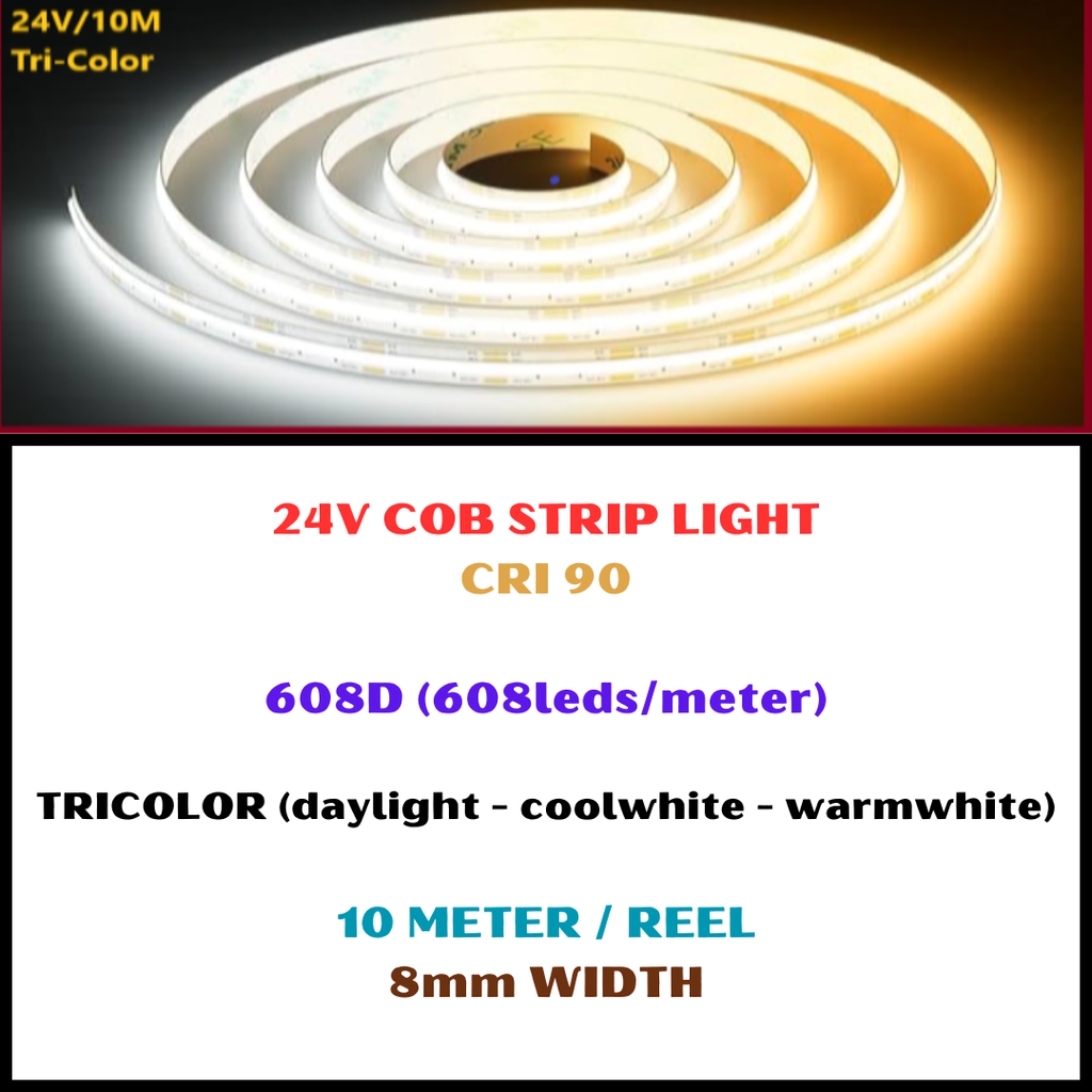 24V COB STRIP LIGHT CRI 90 608D (608LEDSM) TRICOLOR (2800K TO 6000K