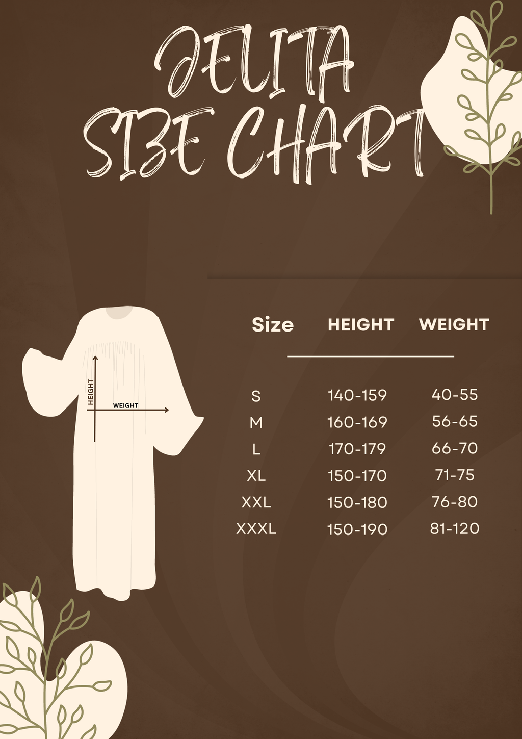 JELITA SIZE CHART