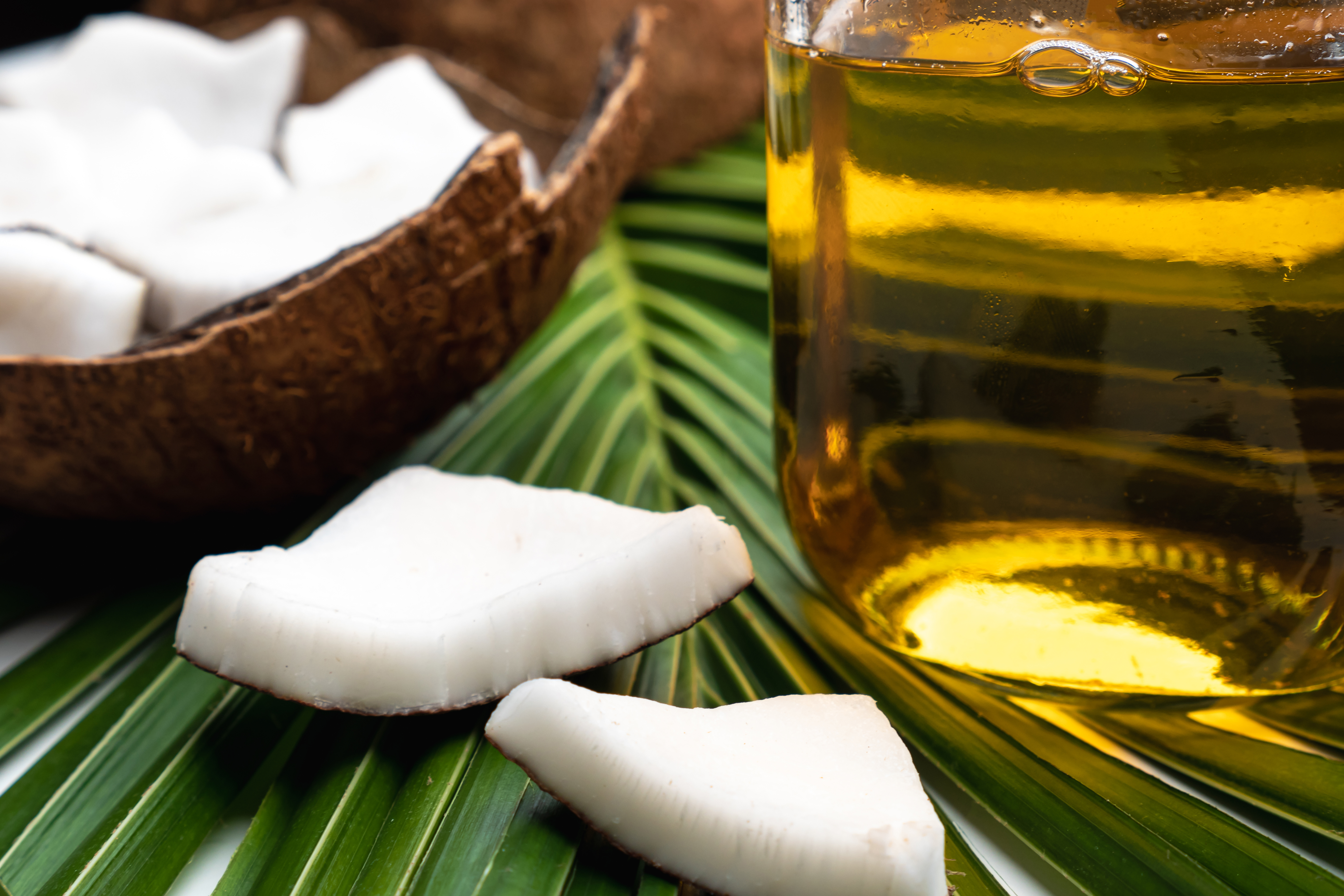coconut-meat-coconut-oil-glass-bottle-coconut-leaf