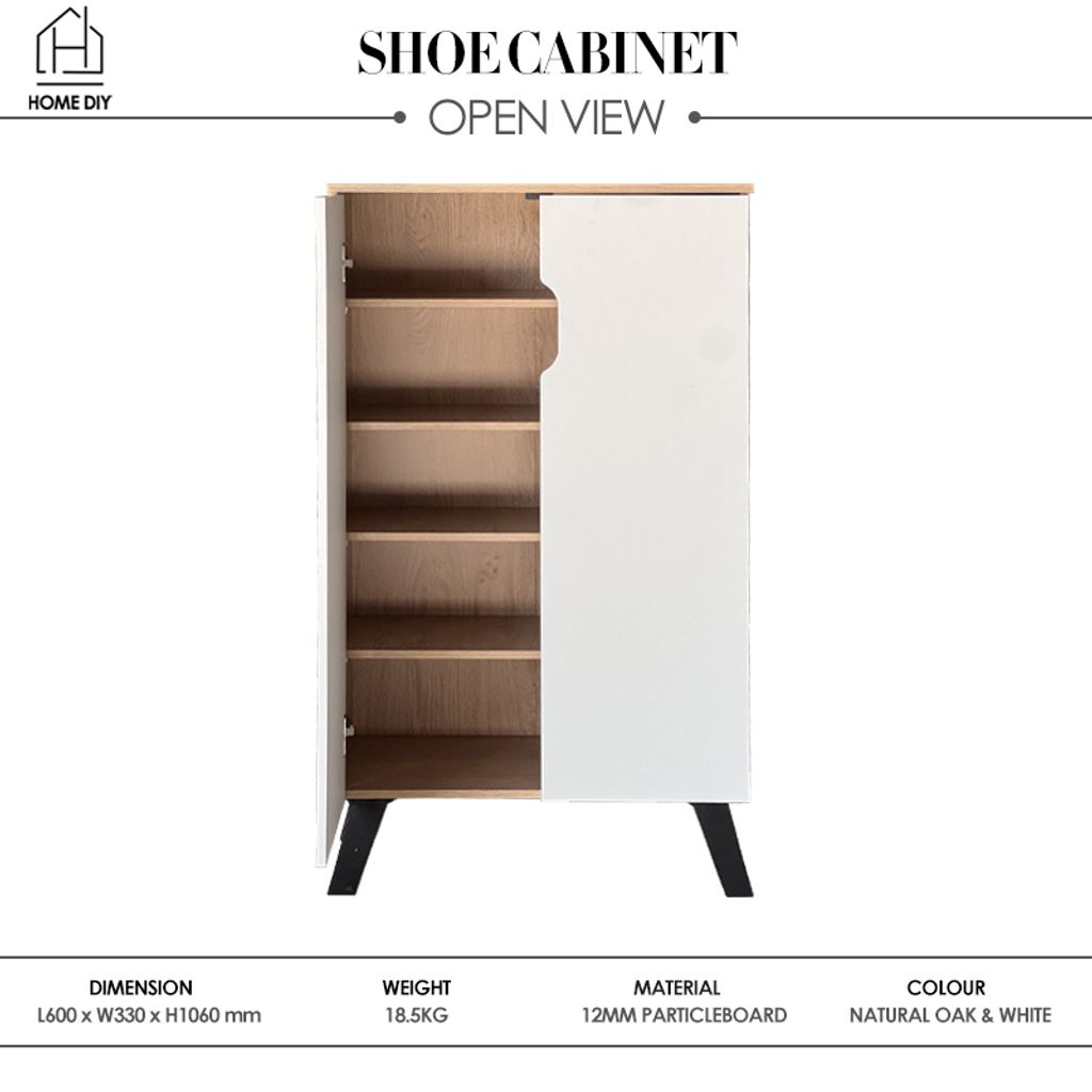 Home DIY 988000004 2 Door Shoe Cabinet Open View (One Door Open)