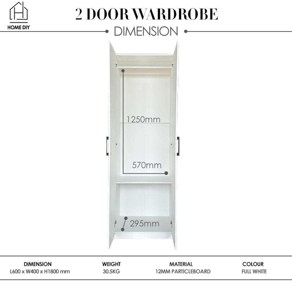 Home DIY 988000000 2 Door Wardrobe Internal Dimension