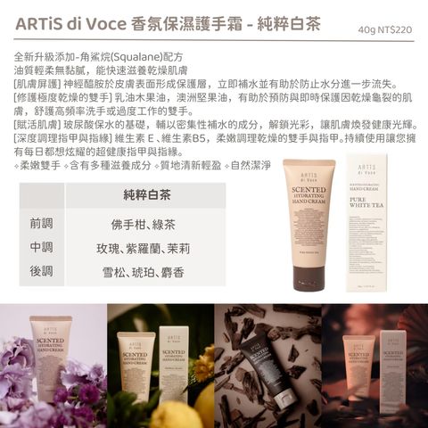 【純粹白茶】【香氛保濕護手霜40g】【ARTiS】