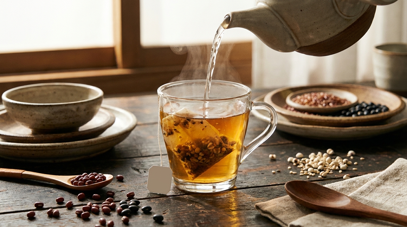 穀物茶包熱水沖泡示範