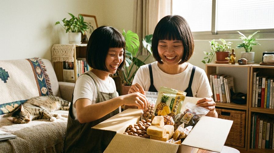一個人在外地，收到朋友寄來的零食包裹