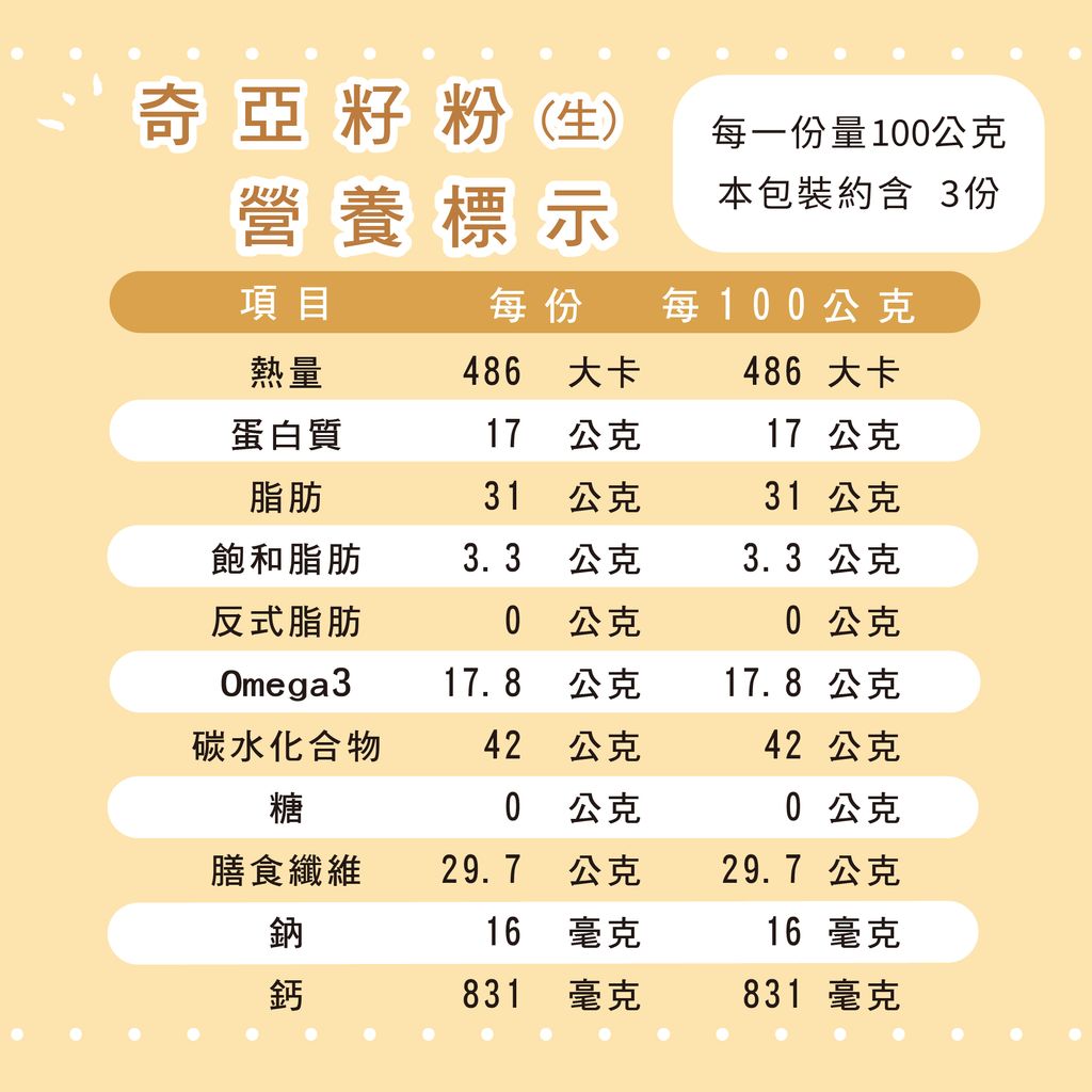 營養標示-奇亞籽粉