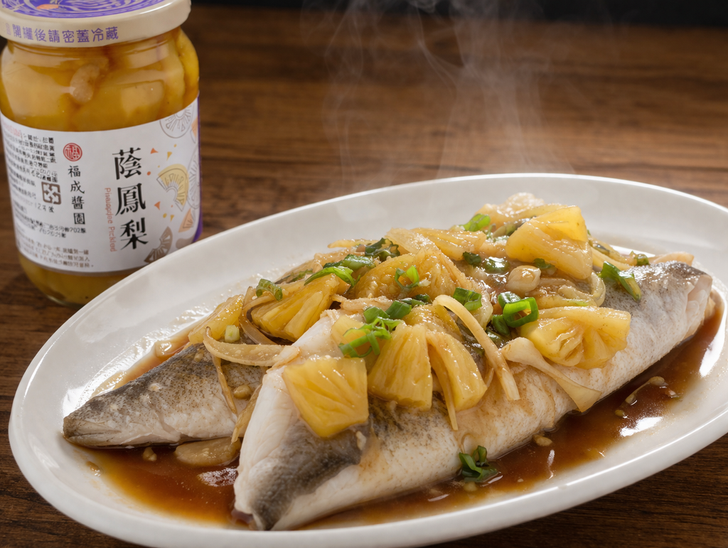 蒸魚配鳳梨花樣