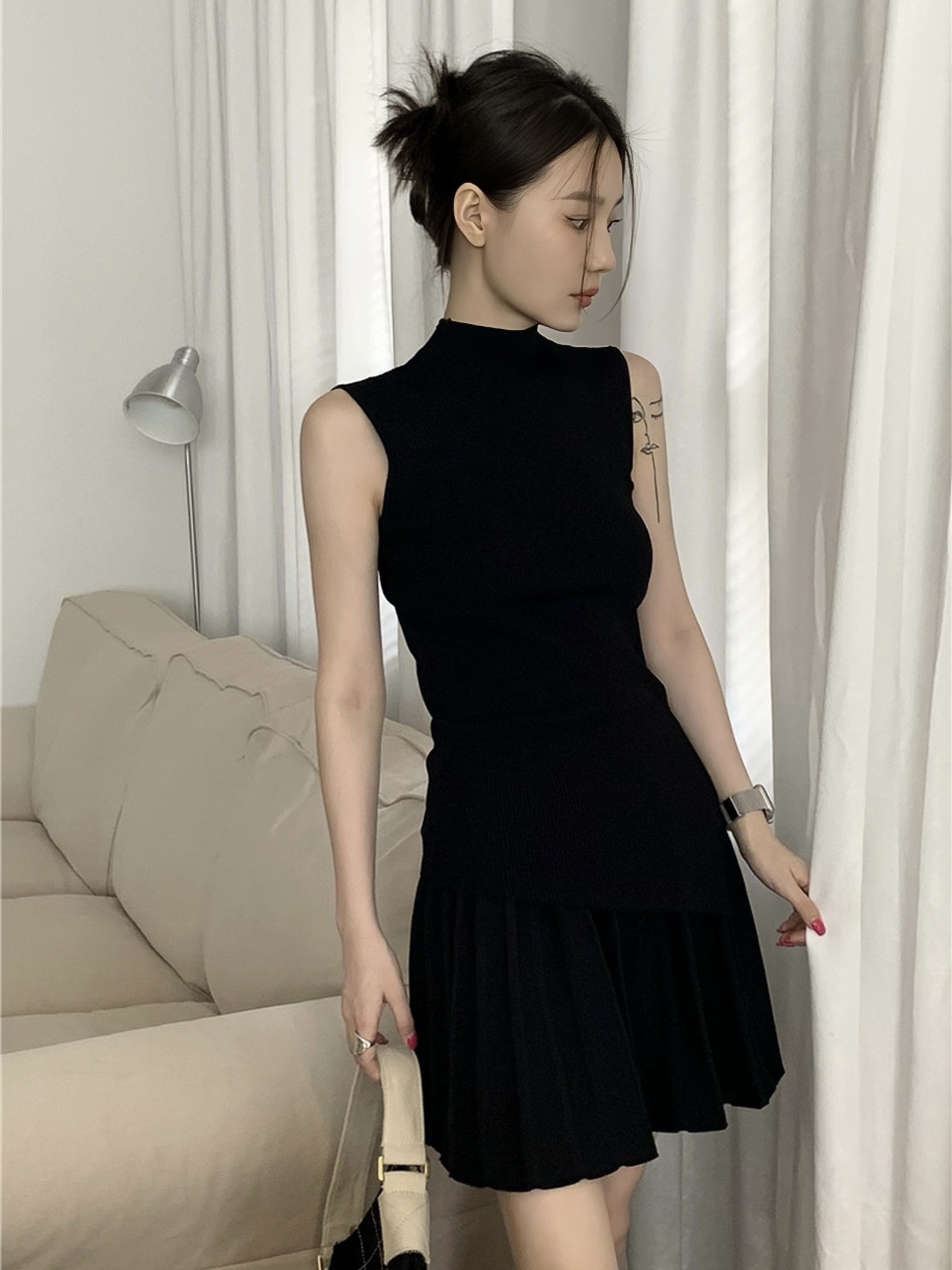 TS309 Knit Sleeveless Top + Pleated Skirt Set – The Goodly