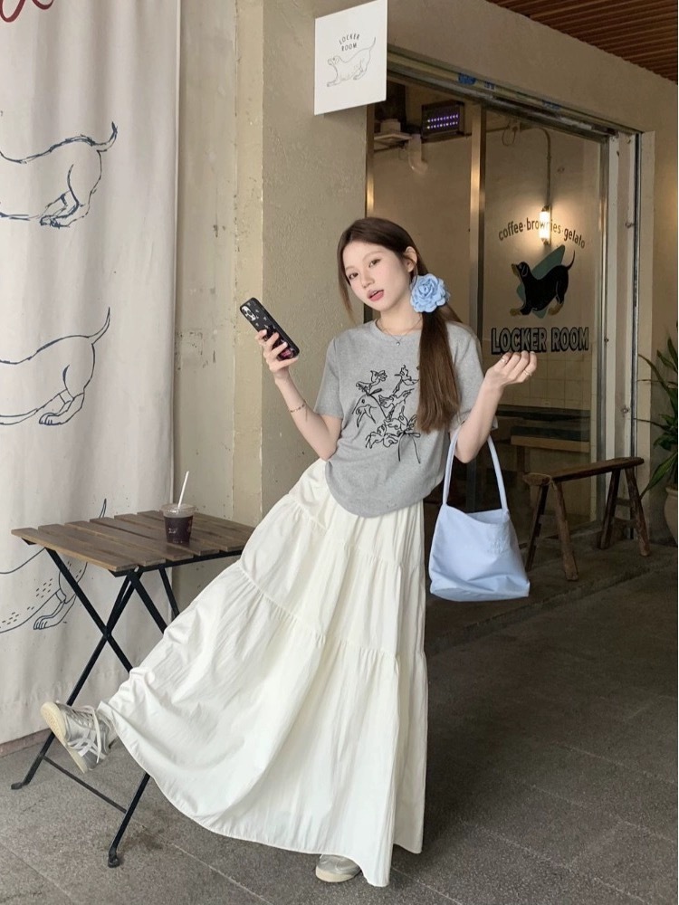 New Chinese Style Dunhuang Inspired Embroidered Cotton T-Shirt and Skirt Set - Huarongrong 花蓉蓉 (Preorder)