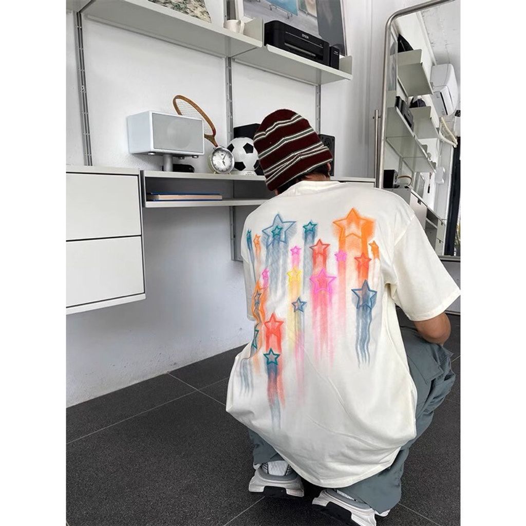 LINE_ALBUM_【RYO】美式 彩色 星星 印花 百搭 休閒 五分袖 短袖_230601_8