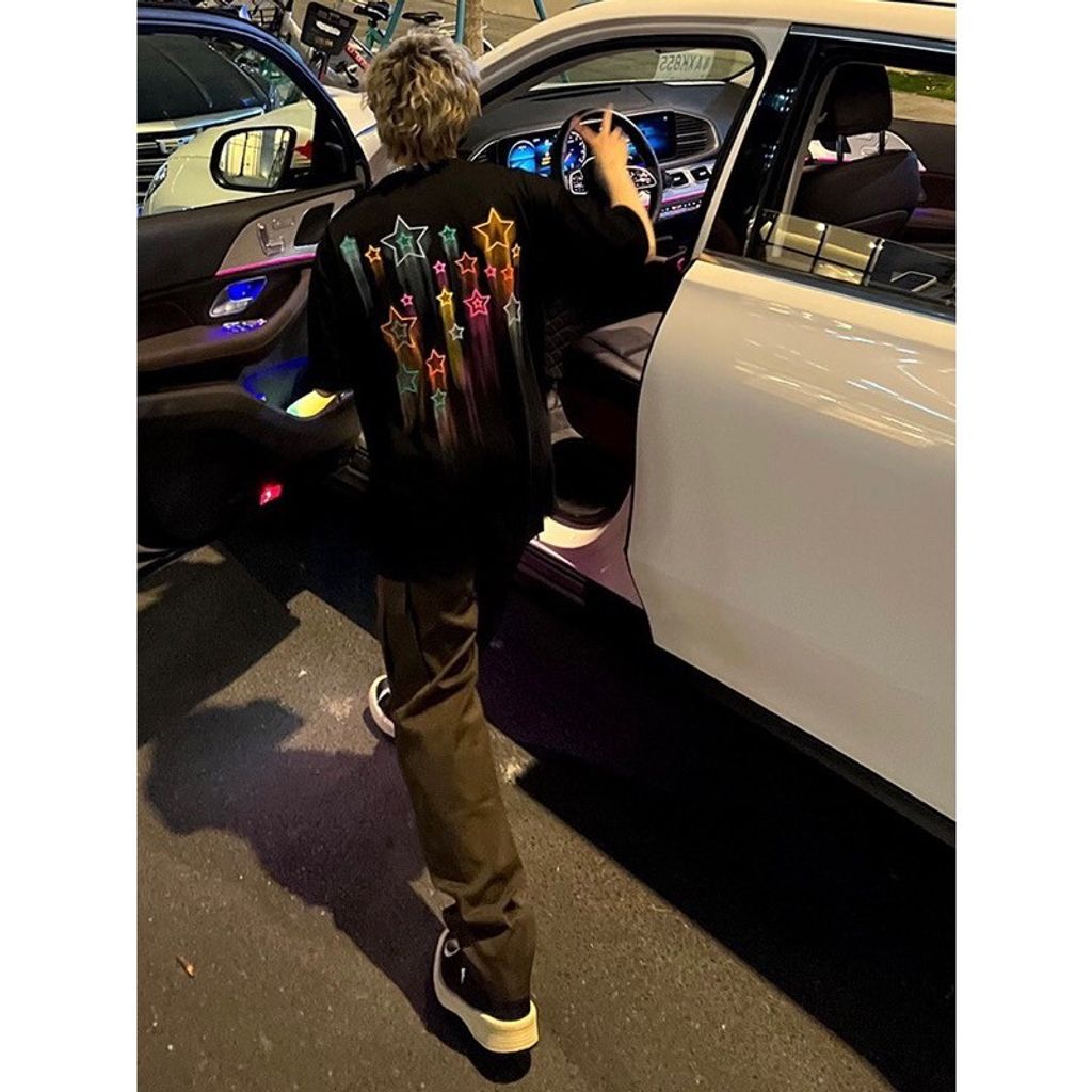 LINE_ALBUM_【RYO】美式 彩色 星星 印花 百搭 休閒 五分袖 短袖_230601_7