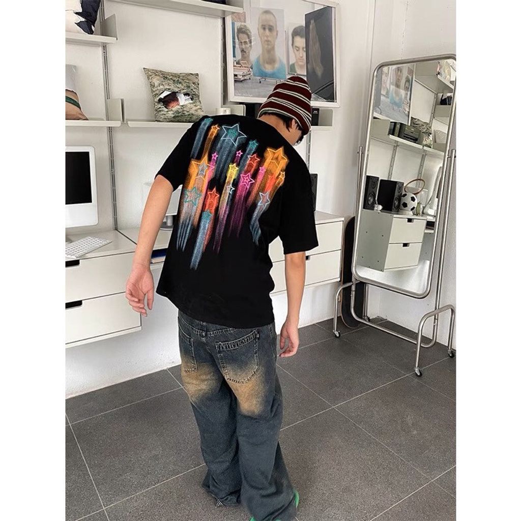 LINE_ALBUM_【RYO】美式 彩色 星星 印花 百搭 休閒 五分袖 短袖_230601_9