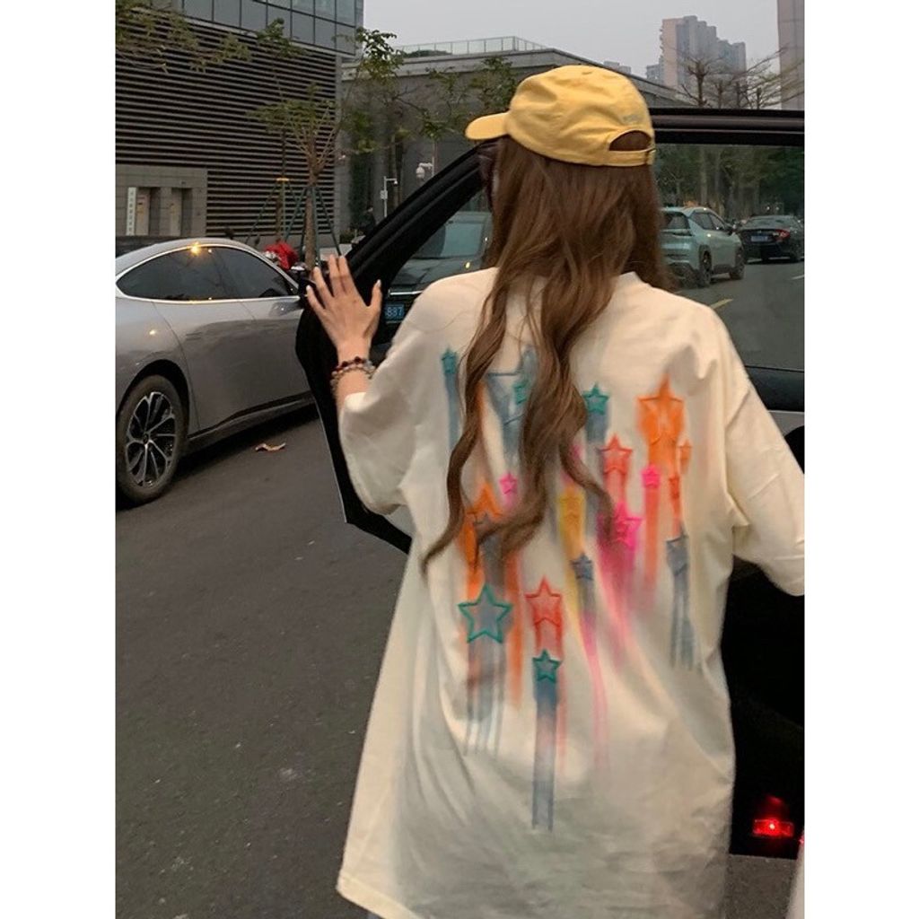 LINE_ALBUM_【RYO】美式 彩色 星星 印花 百搭 休閒 五分袖 短袖_230601_4