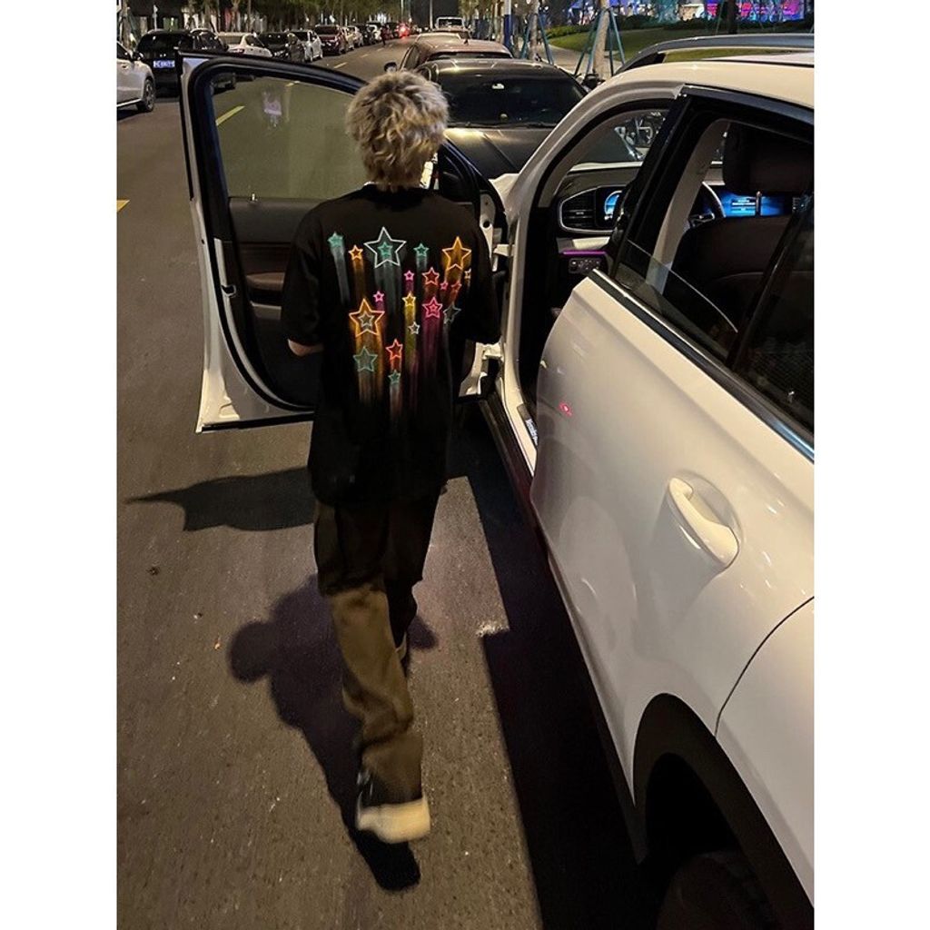 LINE_ALBUM_【RYO】美式 彩色 星星 印花 百搭 休閒 五分袖 短袖_230601_6