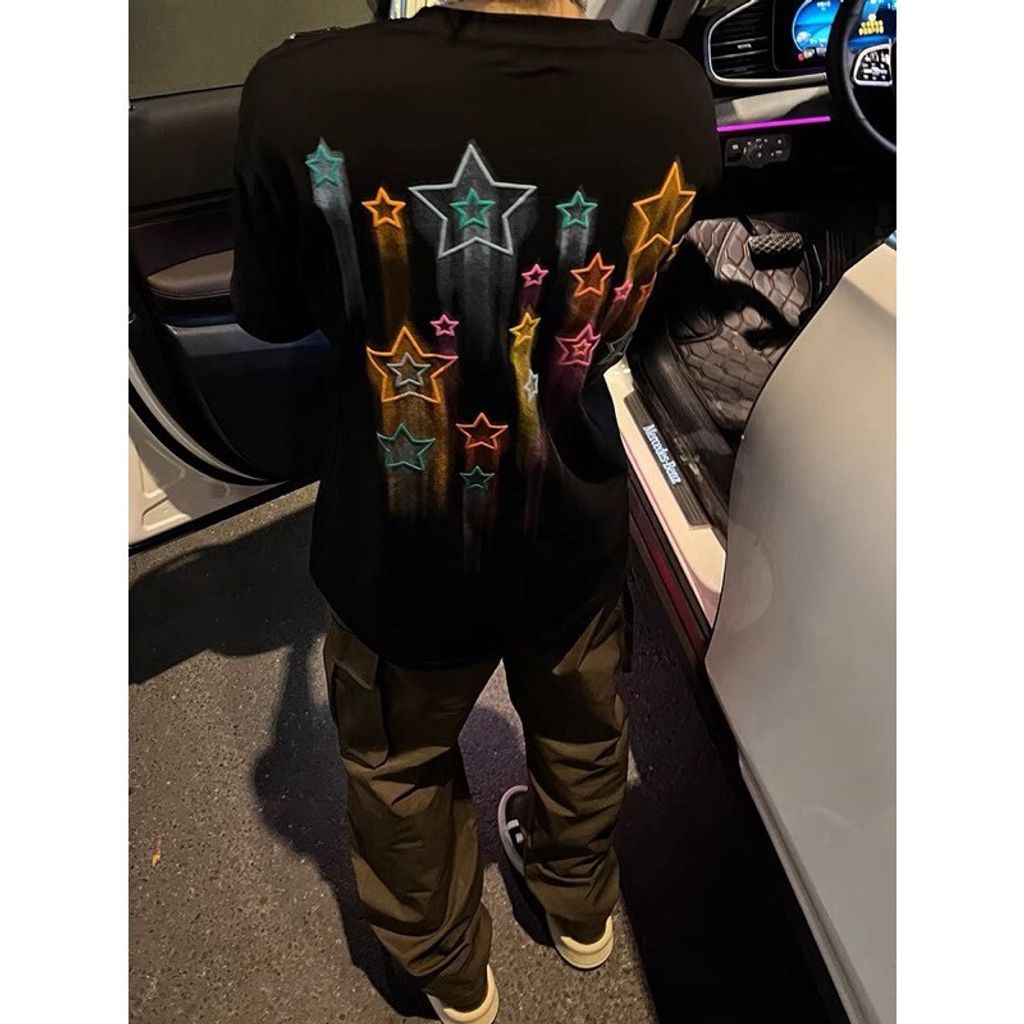 LINE_ALBUM_【RYO】美式 彩色 星星 印花 百搭 休閒 五分袖 短袖_230601_3