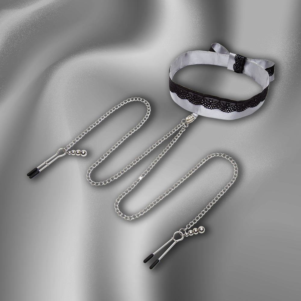 蕾絲領圍+鏈條乳夾-AD6