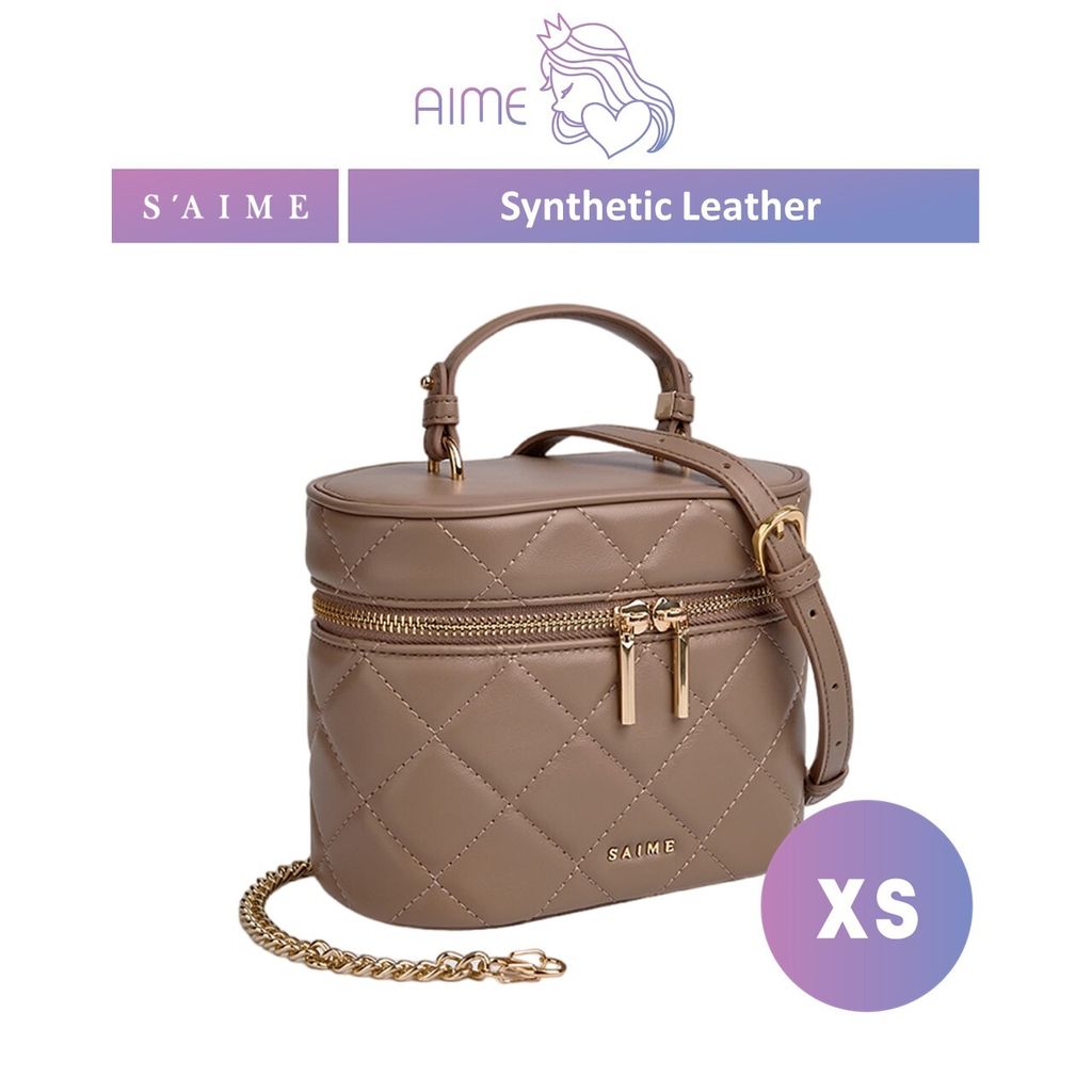S'AIME | Synthetic Leather Quilted Cosmetic Round Bag 绗缝化妆盒 