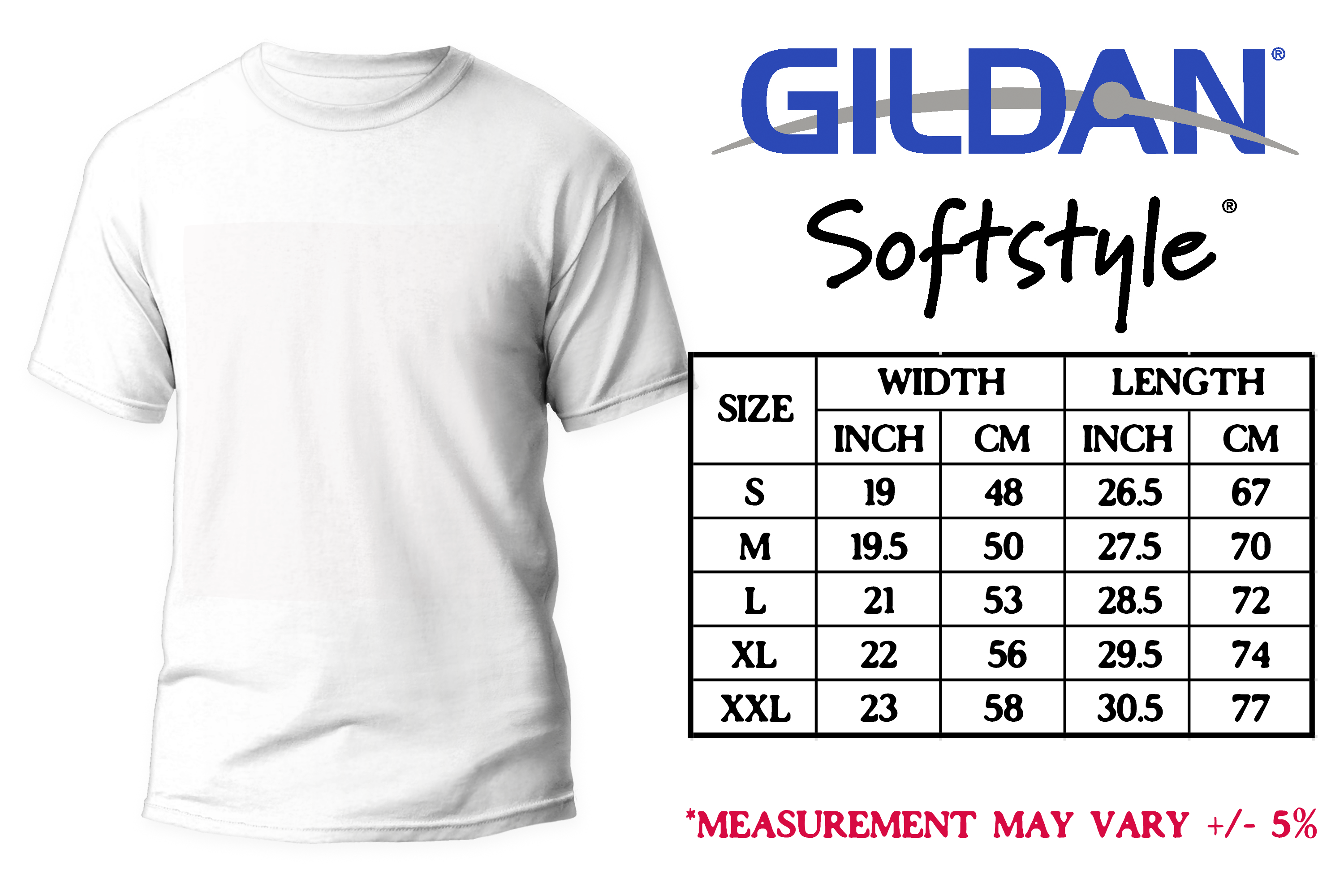 GILDAN SOFTSTYLE SIZE CHART