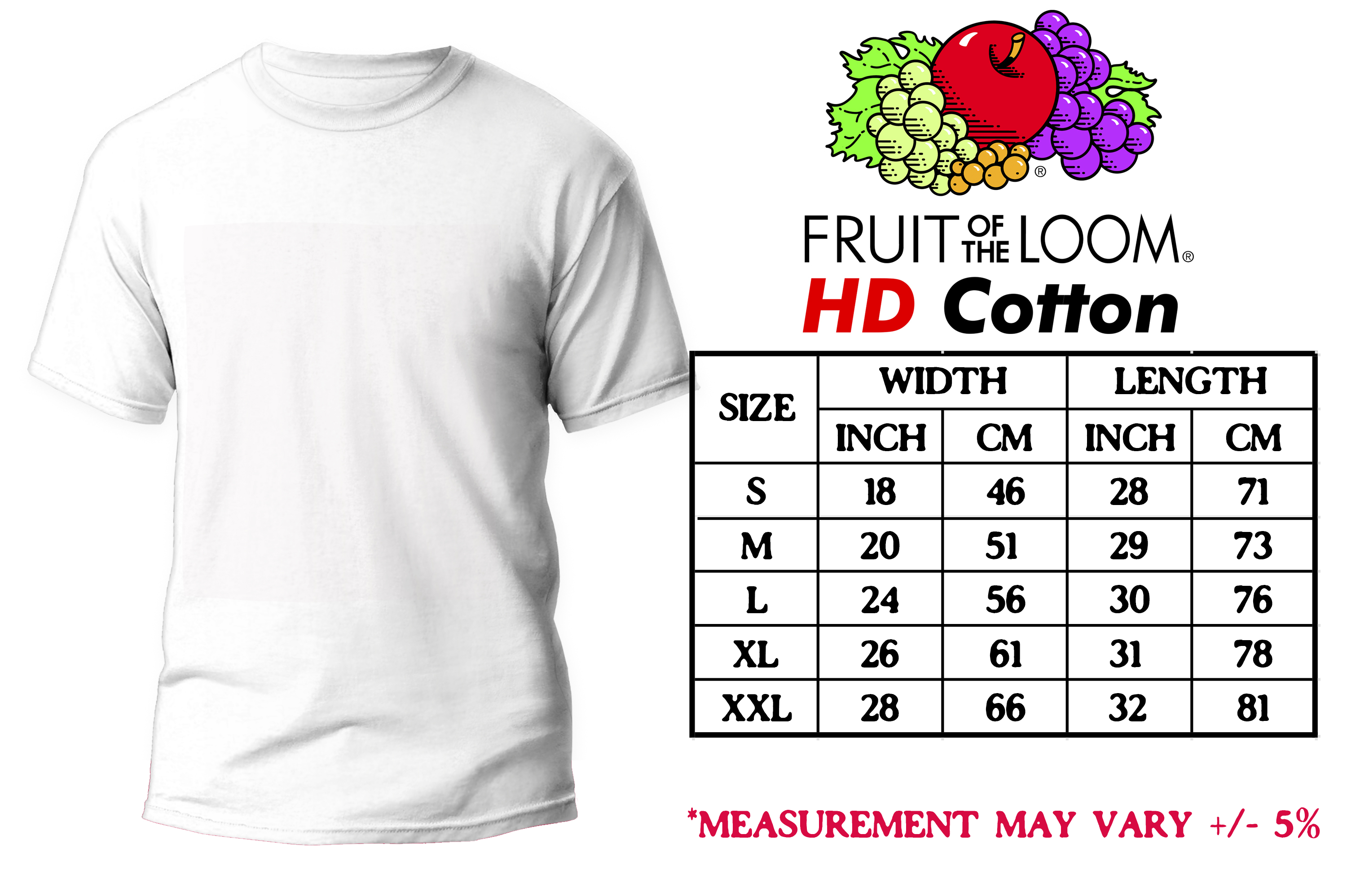 FOTL HD COTTON SIZE CHART