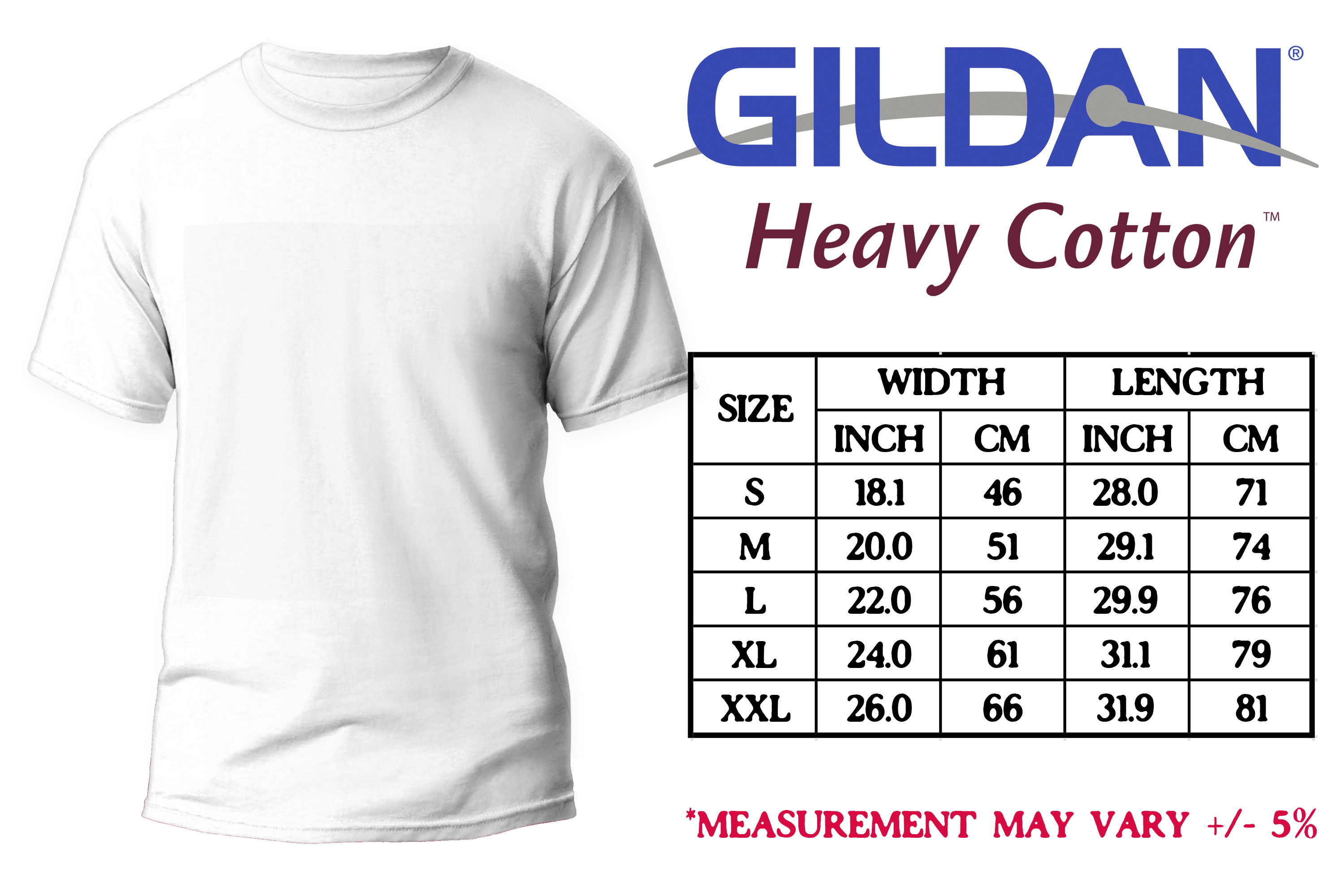 GILDAN HEAVY SIZE CHART