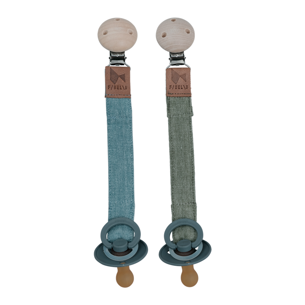 Pacifier Strap -Chambray Blue Spruce - Olive - 2 pack (primary)