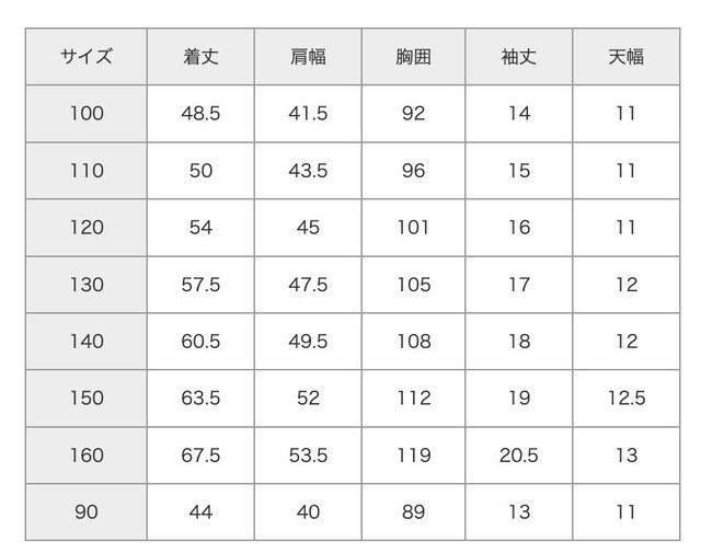 尺寸表