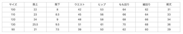 尺寸表