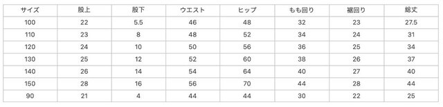 尺寸表