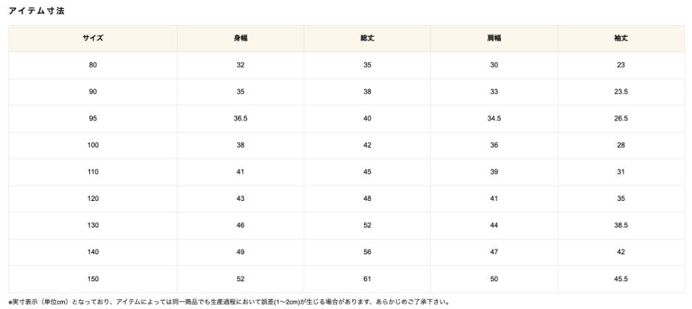 尺寸表