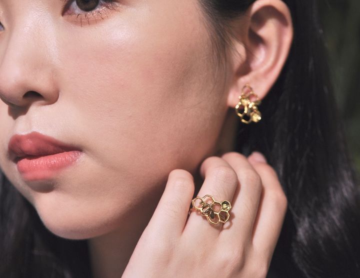 蜜蜂蜂巢戒指麻豆（金）-1 