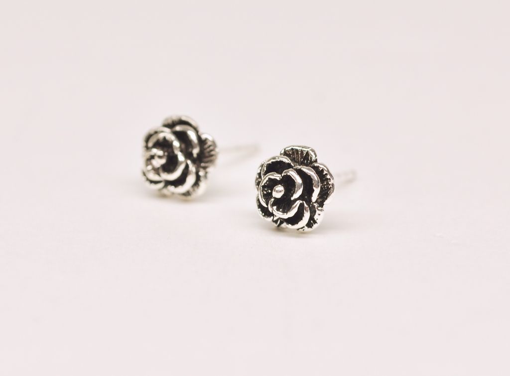 小朵玫瑰花耳環（銀）-2 