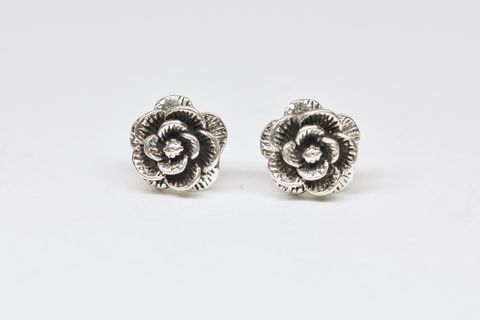 玫瑰花耳環（銀）-1