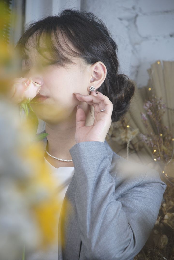 牡丹花耳環-中型-銀(麻豆)-1