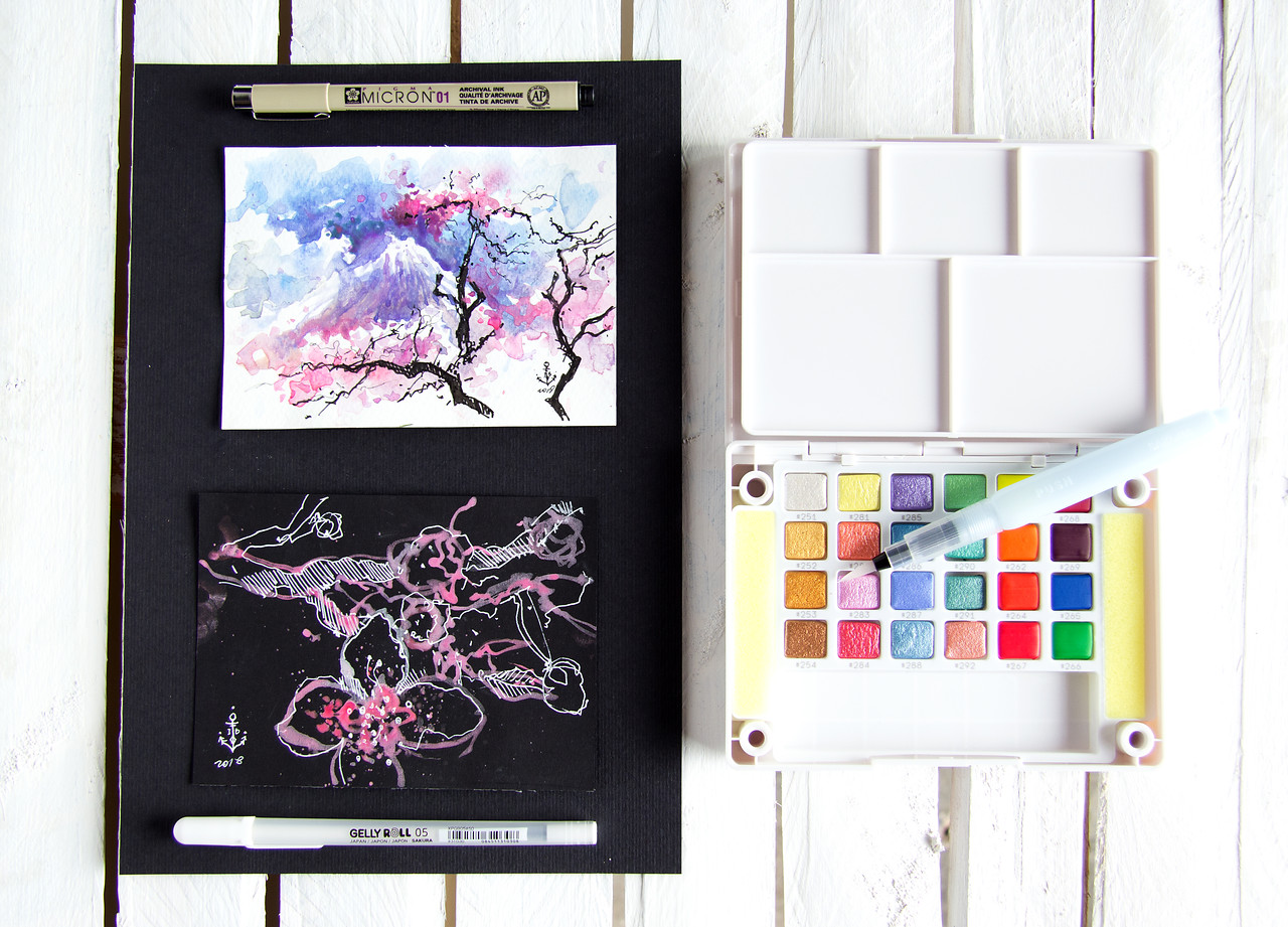 Water color paintings with Koi Water Colors sketch box CAC