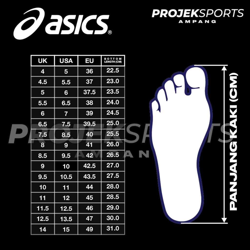size chart asics