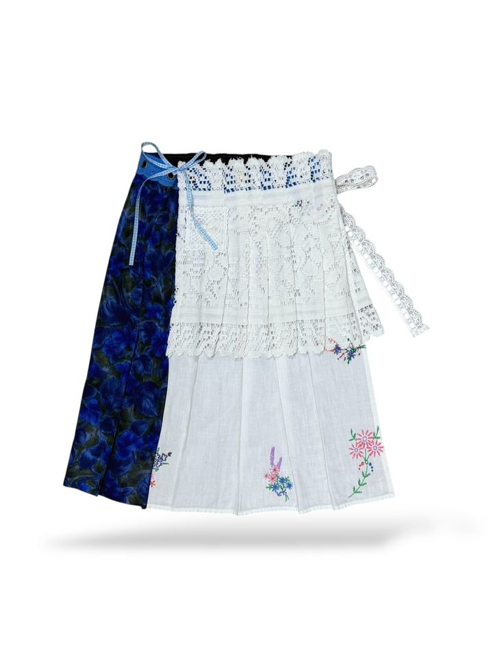 handmade vintage lace wrap skirt vintage tablecloth dress handmade upcycled vintage batik textile clothing