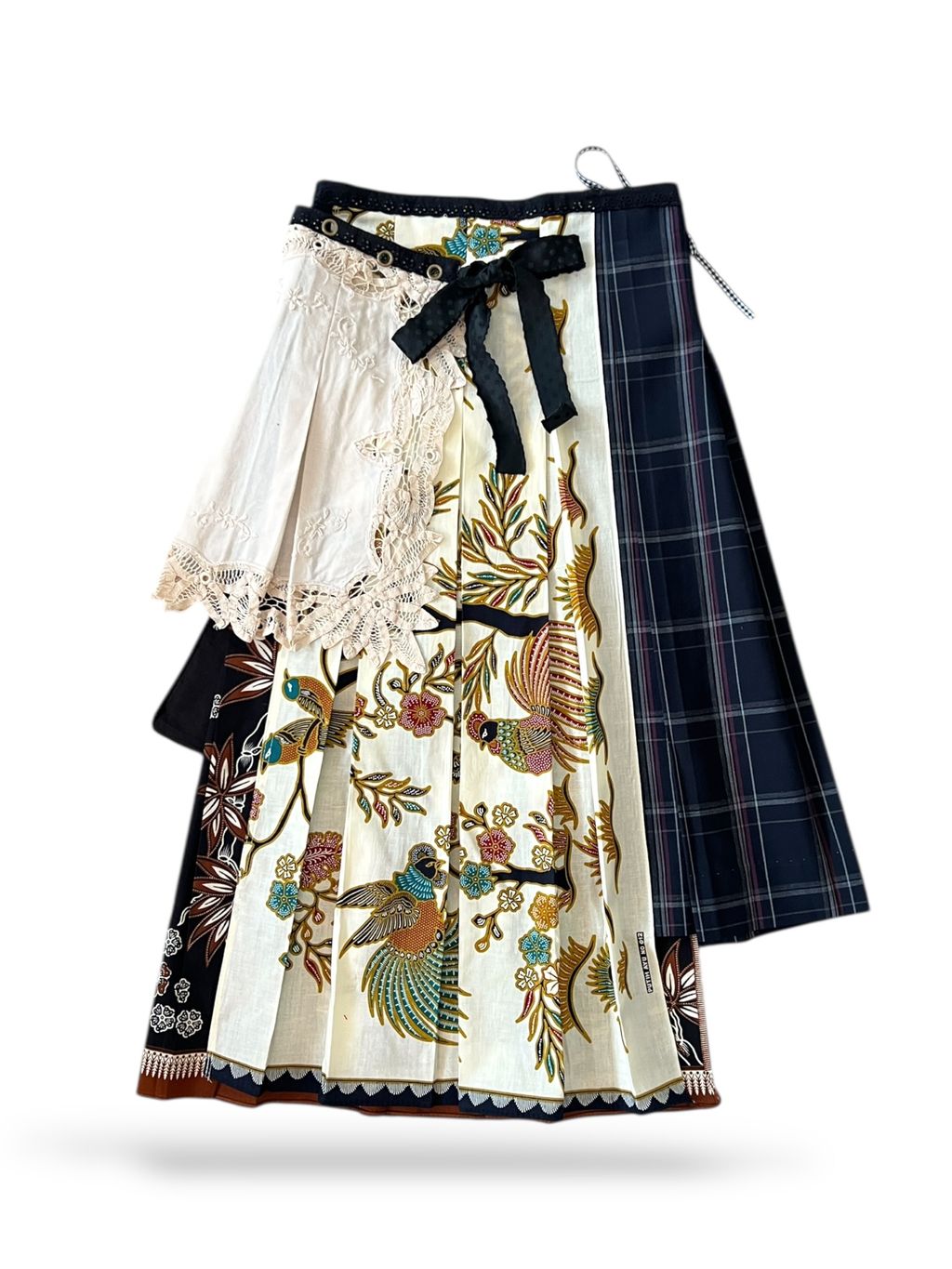 Upcycled vintage fabric batik textile tablecloth wrap skirt