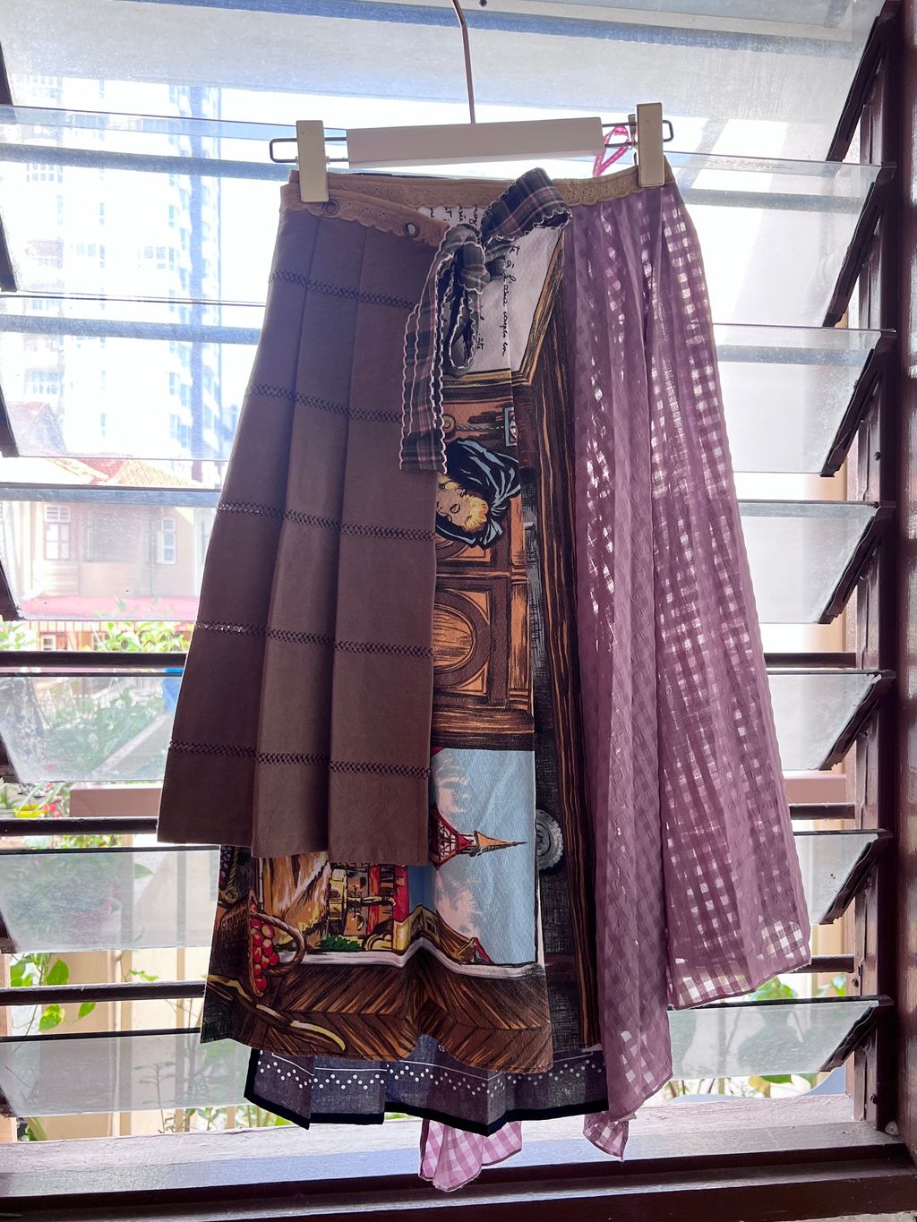 Upcycled vintage fabric textile tablecloth wrap skirt
