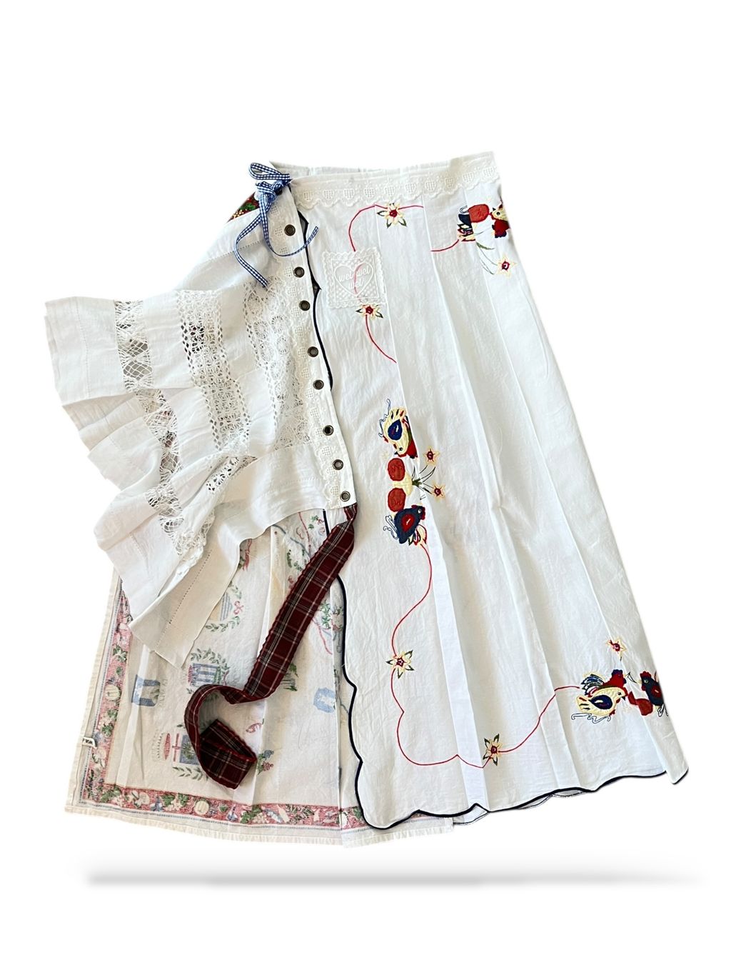 Upcycled vintage fabric textile tablecloth wrap skirt