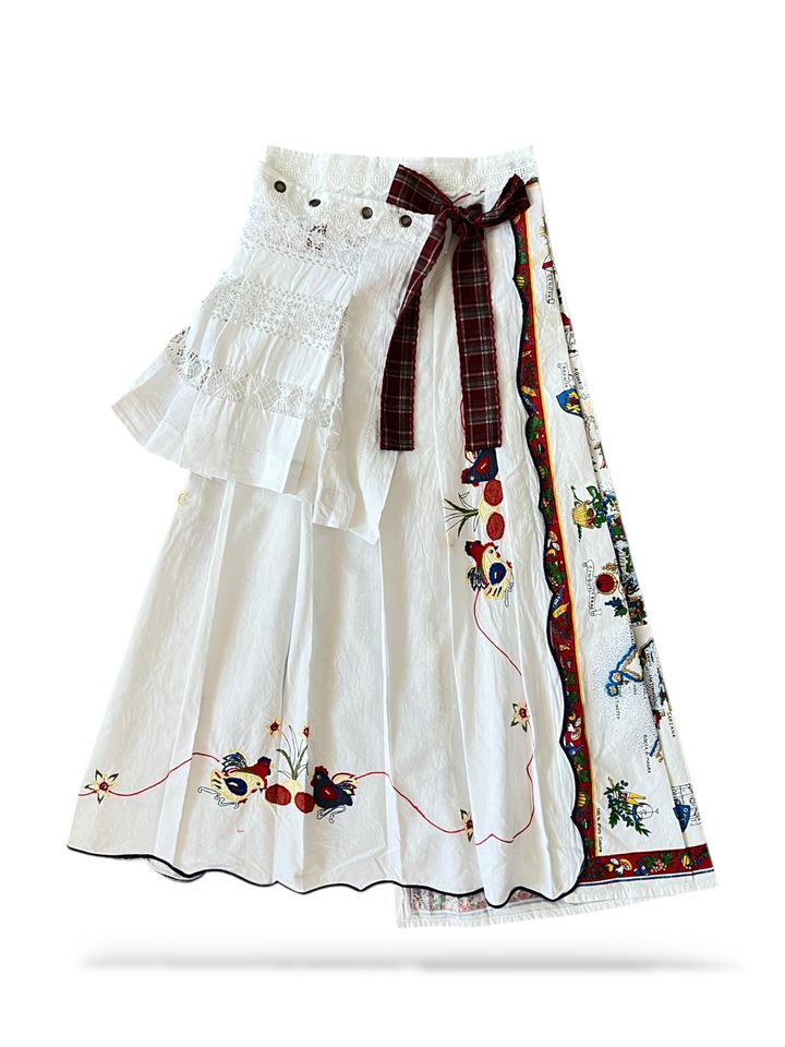 Upcycled vintage fabric textile tablecloth wrap skirt