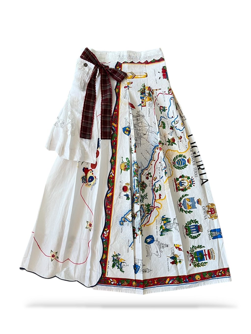 Upcycled vintage fabric textile tablecloth wrap skirt