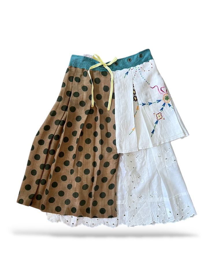 Upcycled vintage fabric textile tablecloth wrap skirt