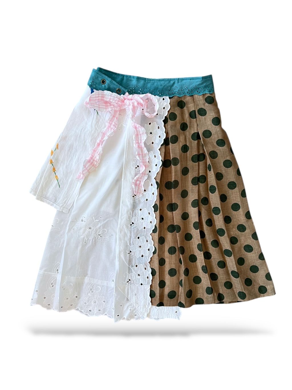 Upcycled vintage fabric textile tablecloth wrap skirt