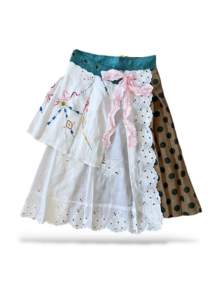 Upcycled vintage fabric textile tablecloth wrap skirt