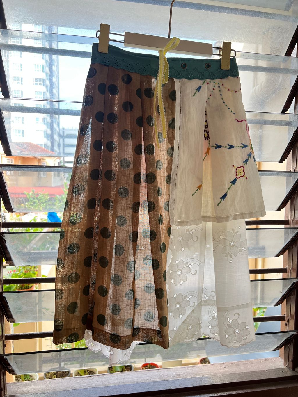 Upcycled vintage fabric textile tablecloth wrap skirt