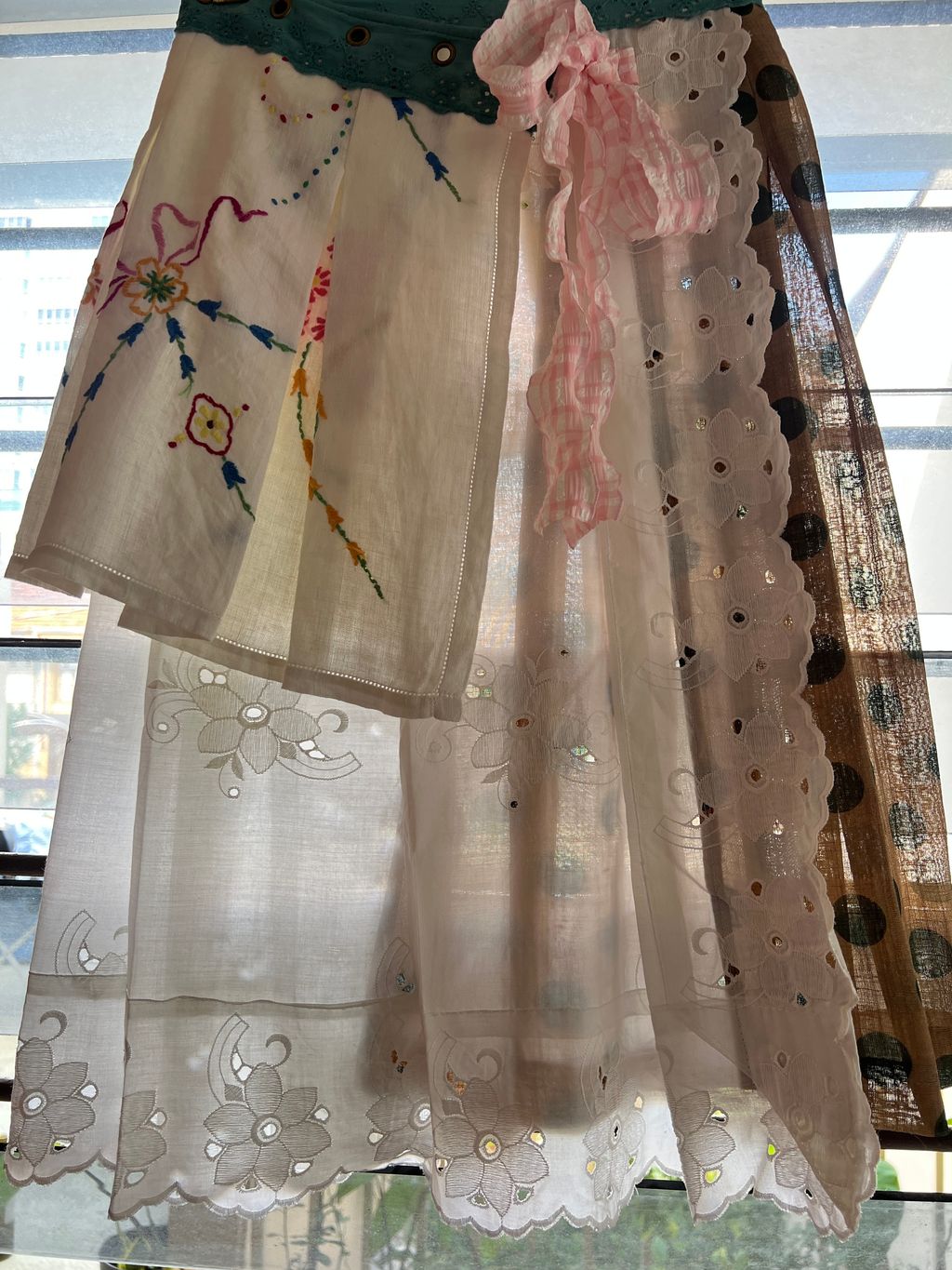 Upcycled vintage fabric textile tablecloth wrap skirt