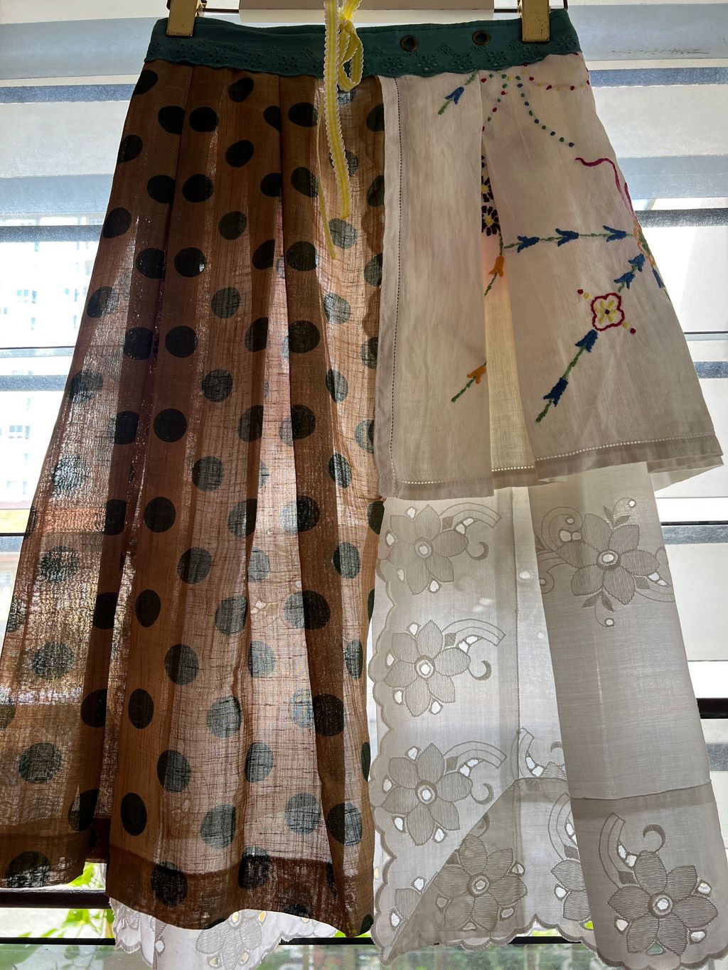 Upcycled vintage fabric textile tablecloth wrap skirt