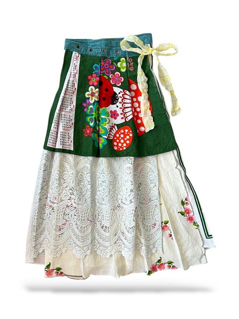 handmade vintage lace wrap skirt vintage tablecloth dress handmade upcycled vintage batik textile clothing